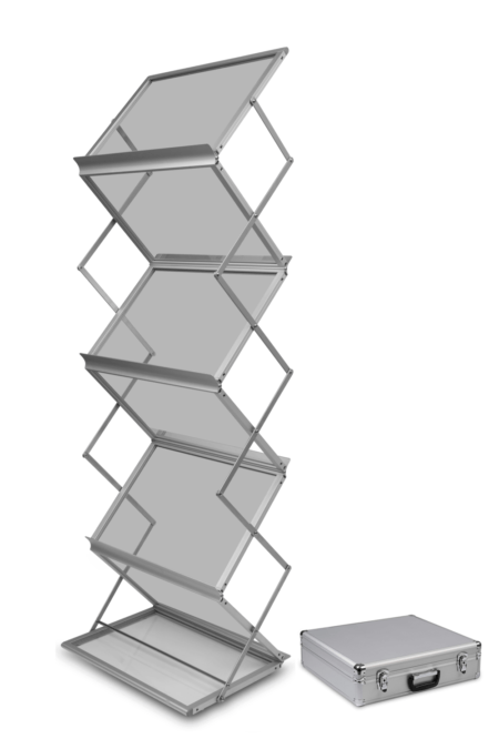 Stojak na broszury Montana A3 w walizce - srebrny