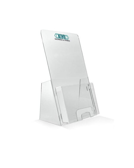 Stojak na ulotki A6 z logo i kieszenią na wizytówki