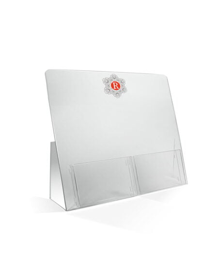 Stojak na ulotki DL z kolorowym logo dwie ulotki