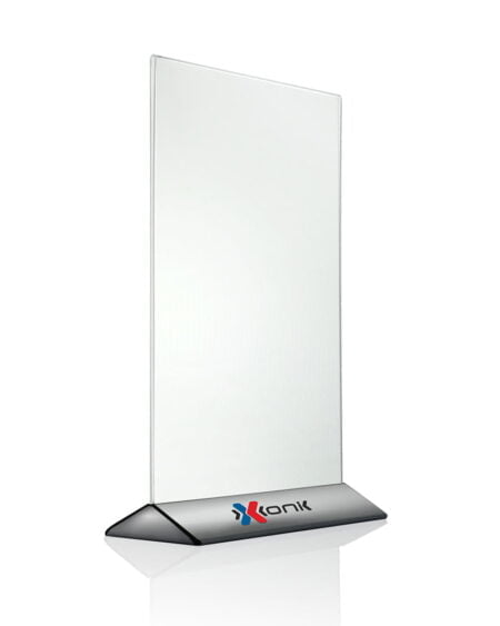 Stojaki informacyjne A4 z kolorową podstawą i logo