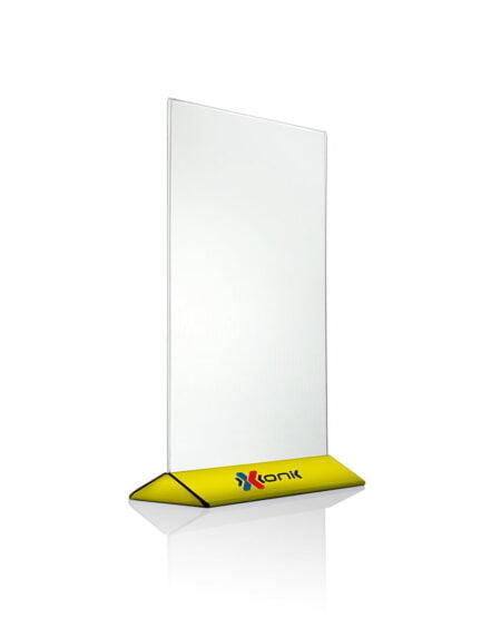 Stojaki informacyjne A5 z kolorową podstawą i logo