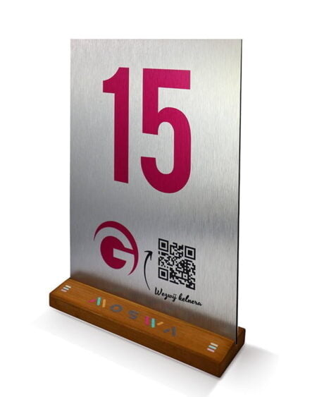 Stojak informacyjny A4 z drukiem UV na tabliczce