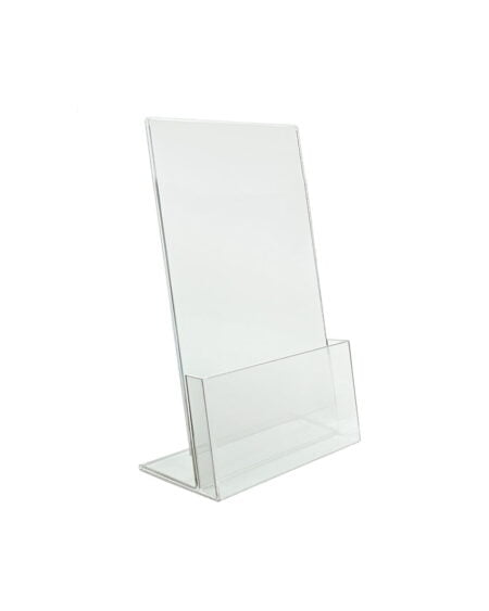 Stojak na ulotki DL z miejscem na kartke